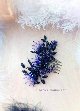 Цветок ночи гребень заколка черный фиолетовый вечернее украшение для волос выпускной вечеринка1 фото