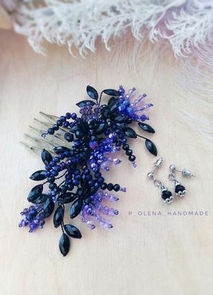 Квітка ночі гребінь шпилька чорний фіолетовий вечірній прикраса для волосся випускний вечірка2 фото