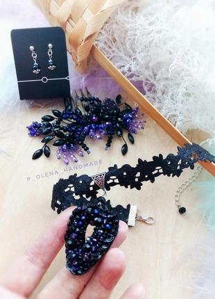 Цветок ночи гребень заколка черный фиолетовый вечернее украшение для волос выпускной вечеринка3 фото