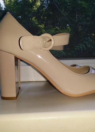 Нюдовые пудровые лаковые туфли на перепонке высокий каблук honguan1 фото