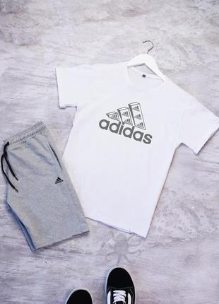 Чоловічий річний комплект трикотажний костюм футболка і шорти adidas