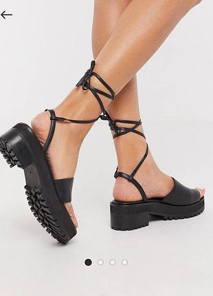 Шкіряні босоніжки, сандалі asos на широку ногу