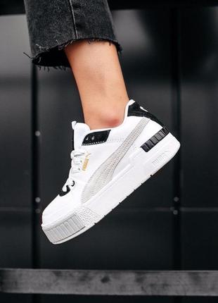 Puma cali sport mix white black белые серые женские кроссовки білі сірі жіночі кросівки тренд пума2 фото