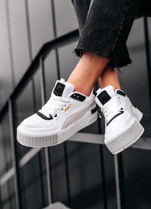 Puma cali sport mix white black белые серые женские кроссовки білі сірі жіночі кросівки тренд пума1 фото