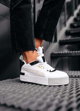 Puma cali sport mix white black белые серые женские кроссовки білі сірі жіночі кросівки тренд пума5 фото