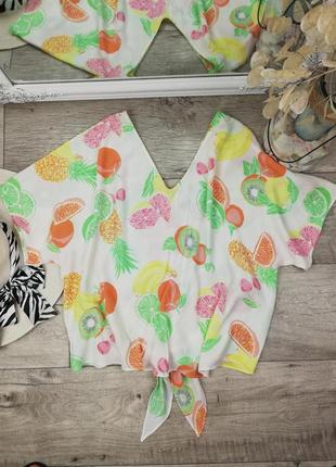 Фирменная милая  блуза с фруктовым принтом с узлом и на пуговках warehause5 фото