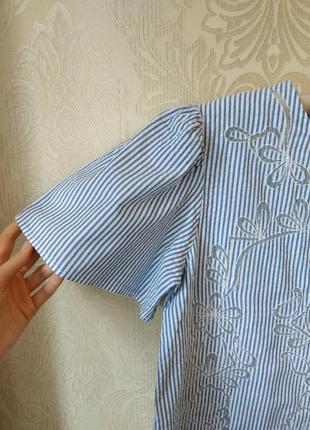 Блуза с объемными рукавами в полоску хлопок4 фото