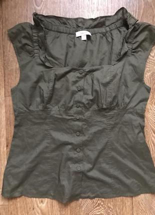 Блуза, бавовна, виріз каре, колір хакі1 фото