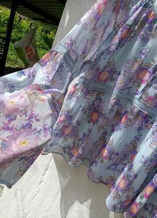 Легкая шифоновая блуза, туника в стиле бохо с кружевными вставками4 фото
