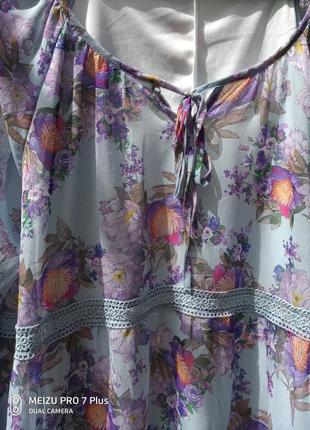 Легкая шифоновая блуза, туника в стиле бохо с кружевными вставками7 фото