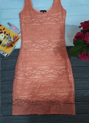 Персиковое летнее кружевное платье soprano м1 фото