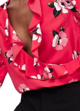 Zara червона блузка квіти, квітковий принт, боді, нова2 фото