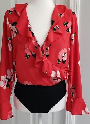 Zara червона блузка квіти, квітковий принт, боді, нова3 фото