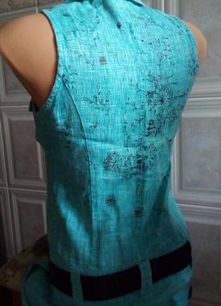 Льняное платье сарафан лен бирюза принт шикарное практичное3 фото