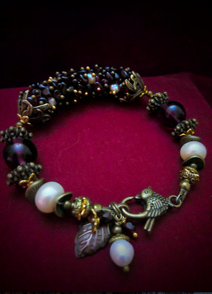 Браслет і сережки натуральний гранат натуральний бароковий перли подарунок свято новий рік 8марта3 фото