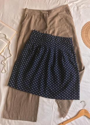 Синяя хлопковая миди юбка колокол в горошек (размер 40-42)2 фото