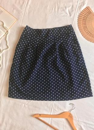 Синяя хлопковая миди юбка колокол в горошек (размер 40-42)1 фото