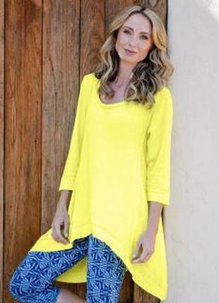 Желтое ассиметричное платье-туника