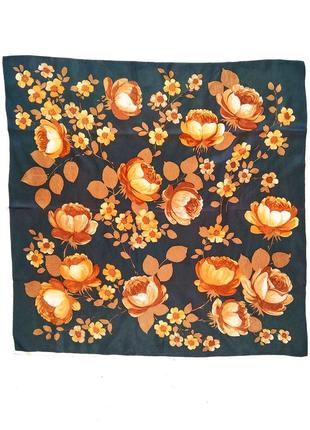 Смарагдовий платок, хустка, з квітами (67×66см) роуль2 фото