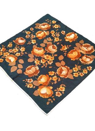 Смарагдовий платок, хустка, з квітами (67×66см) роуль1 фото