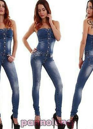 Ефектний еластичний джинсовий комбез/комбінезон - бандо jeans fashion design/zara.