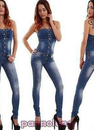 Ефектний еластичний джинсовий комбез/комбінезон - бандо jeans fashion design/zara.