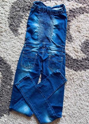 Эффектный эластичный джинсовый комбез/комбинезон- бандо jeans fashion design/zara.6 фото