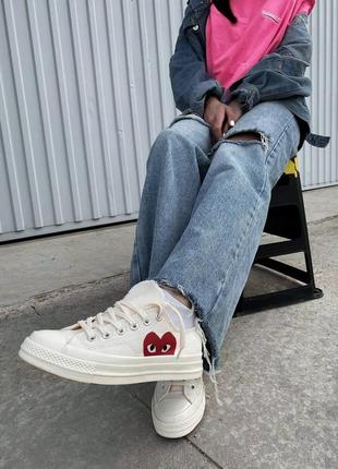 Кеди converse comme des garçons low beige ( premium ) кроссовки