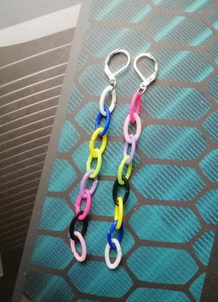 Длинные разноцветные серьги якорная цепь5 фото
