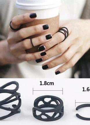 Набор колец черные кольца набором в стиле панк рок хип-хоп гот
