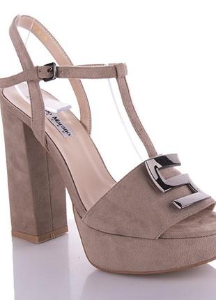 Стильные бежевые босоножки туфли на каблуках женские замшевые - женская летняя обувь 20211 фото