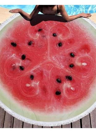 Полотенце-подстилка пляжная круглая (ø 150 см) с бахромой микрофибра "арбуз"