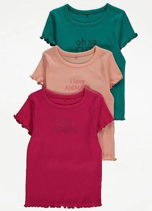 Модный рубчик футболка лето набор футболок для девочки 3 шт. george великобритания футболка лето