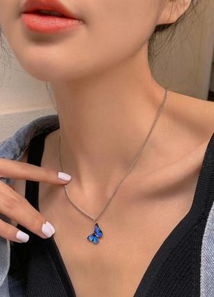 Ланцюжок підвіска метелик кольє намисто з підвіскою синьо-блакитна метелик