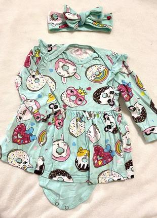 Сукня бодік для дівчинки пончики з повязочкой