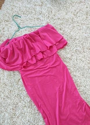 Платье с воланами в пол розовое3 фото