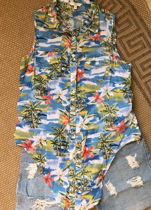 Майка гавайка сорочка топ блуза з принтом в пальмах10 фото