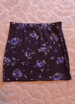 Вискозная мини юбка  в цветы цветочный принт atmosphere
