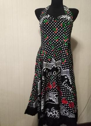 Платье сарафан цветочный принт горох юбка клеш с оборкой с голой спиной