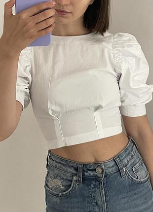 Белая блуза рубашка с рукавами фонариками