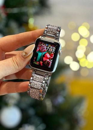 Металічний ремінець з камінням swarovski для apple watch