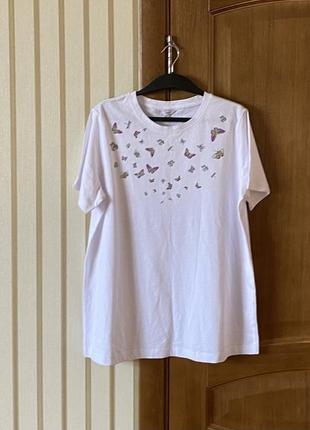Белоснежная  хлопковая футболка с бабочками 🦋3 фото