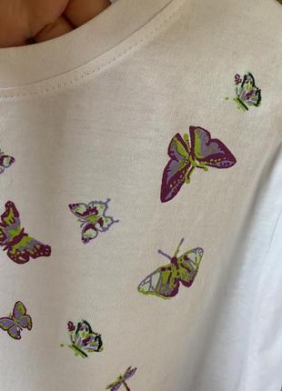 Белоснежная  хлопковая футболка с бабочками 🦋7 фото
