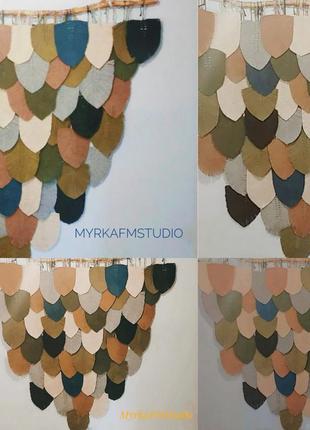 Панно листья, перья макраме