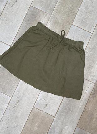 Льняная мини юбка хаки1 фото