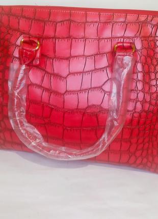 Червона сумка під "шкіру крокодила"велика сумка рептилія4 фото