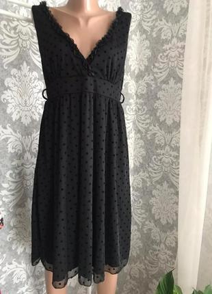 Чёрное платье в горох сарафан женский шифоновый