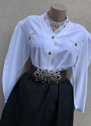 Винтаж,белая блуза,рубашка с кружевом,франция,вискоза,