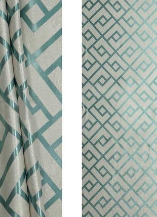 Портьерная ткань для штор блэкаут бирюзового цвета с рисунком1 фото