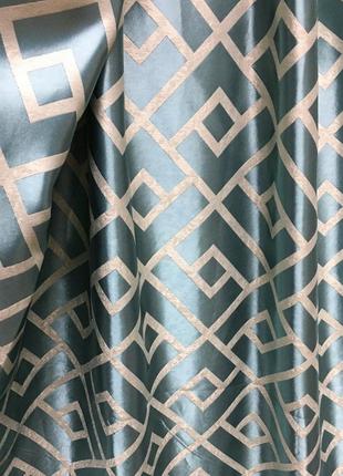 Портьерная ткань для штор блэкаут бирюзового цвета с рисунком3 фото